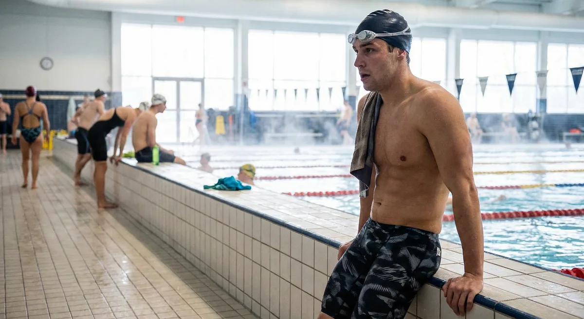 سباح في وضعية الاستقبال الصحيحة مع فتح الجسم نحو حوض السباحة