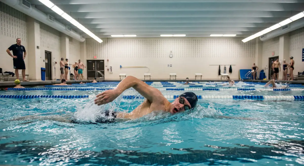 سباح يؤدي تمارين القوة البدنية والتحمل